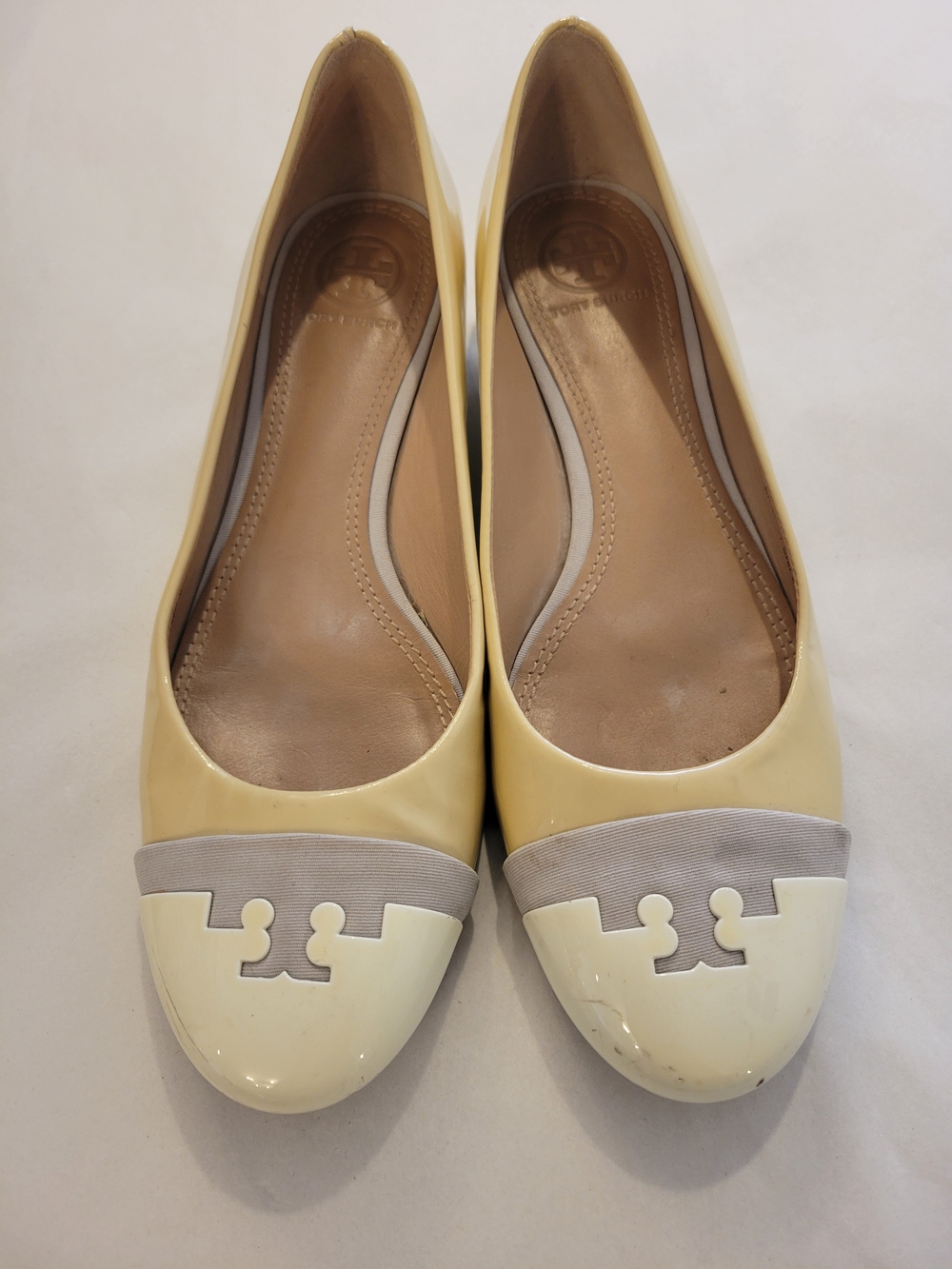 Tory Burch Yellow Patent Leather Cap-Toe Ballet Flats